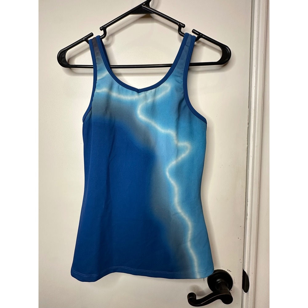 New Balance Womens Lightning Dry Athletic Tank Top Blue Lightning Bolt Small